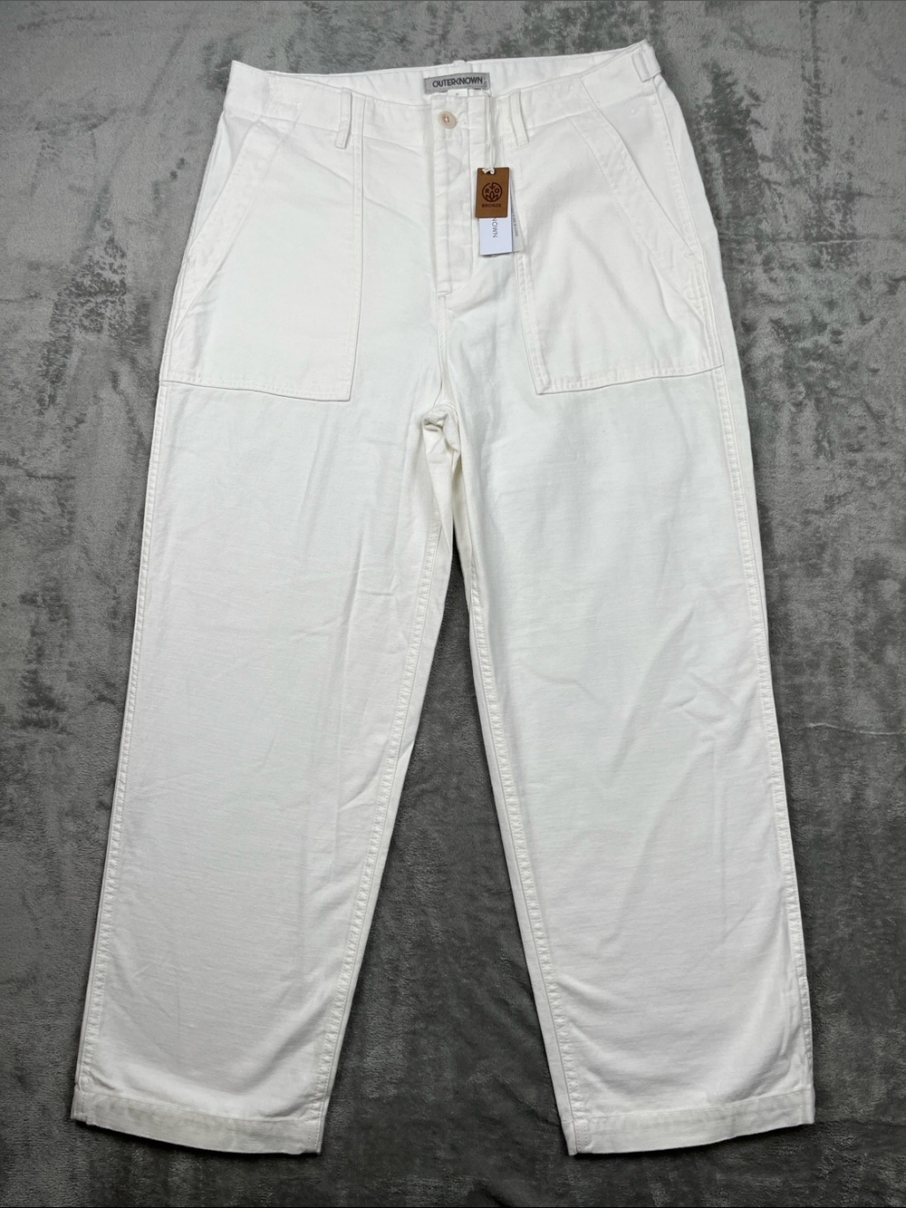 NEW Outerknown 31 Women's White Organic Cotton Chinos Adjustable Waist